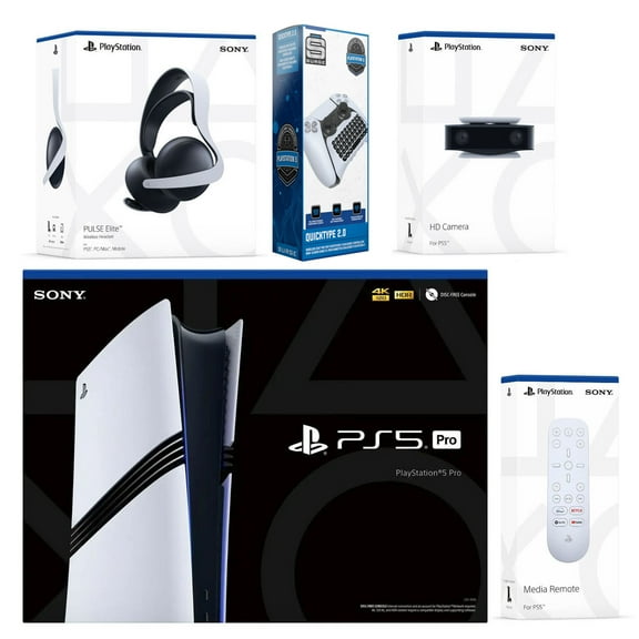 Sony Playstation 5 Pro with Pulse Elite Headset, PS5 Camera, Media Remote, and Quicktype Keyboard