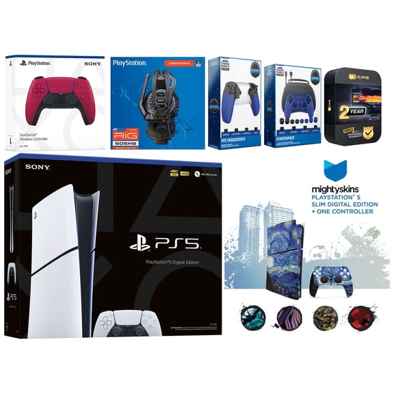 Sony Playstation 5 Slim Digital with Extra Cosmic Red Controller, Plantronics Headset, Gamer Kit, Trigger Kit and MightySkins Decal Voucher + 2 Year CPS Extended Warranty