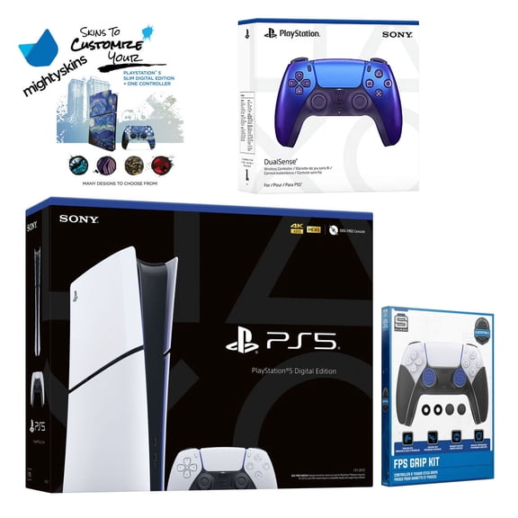 Sony Playstation 5 Slim Digital with Extra Chroma Indigo Controller, FPS Grip Kit and MightySkins Decal Voucher Plus 2 Year CPS Extended Warranty