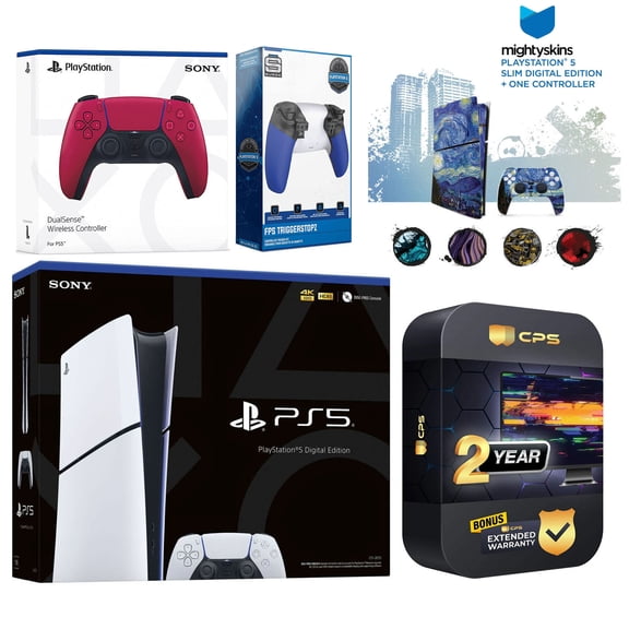 Sony Playstation 5 Slim Digital with Extra Cosmic Red Controller, Trigger Stop Kit and MightySkins Decal Voucher Plus 2 Year CPS Extended Warranty