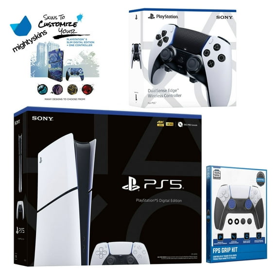 Sony Playstation 5 Slim Digital with Extra EDGE Controller, FPS Grip Kit and MightySkins Decal Voucher Plus 2 Year CPS Extended Warranty