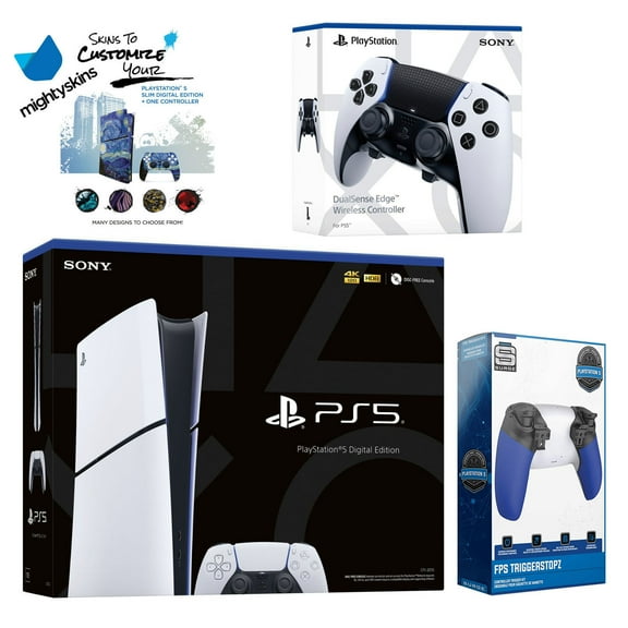 Sony Playstation 5 Slim Digital with Extra EDGE Controller, Trigger Stop Kit and MightySkins Decal Voucher Plus 1 Year CPS Extended Warranty