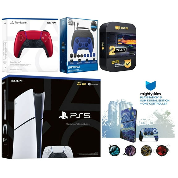 Sony Playstation 5 Slim Digital with Extra Volcanic Red Controller, Gamer Starter Kit and MightySkins Decal Voucher Plus 2 Year CPS Extended Warranty