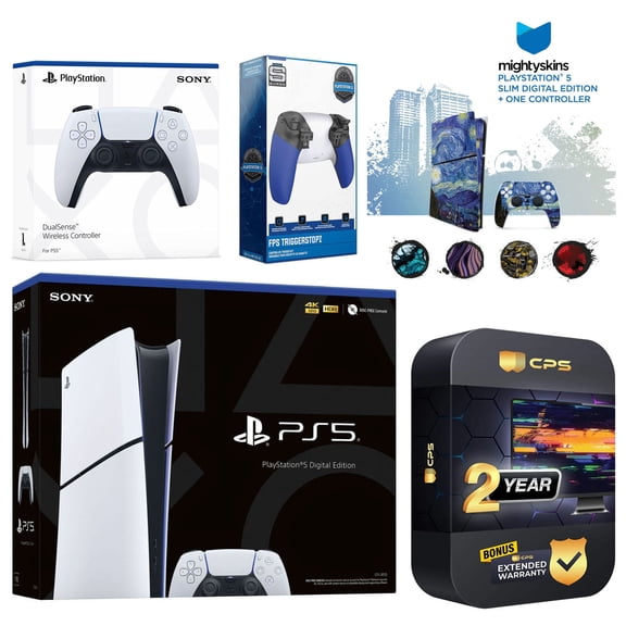 Sony Playstation 5 Slim Digital with Extra White Controller, Trigger Stop Kit and MightySkins Decal Voucher Plus 2 Year CPS Extended Warranty