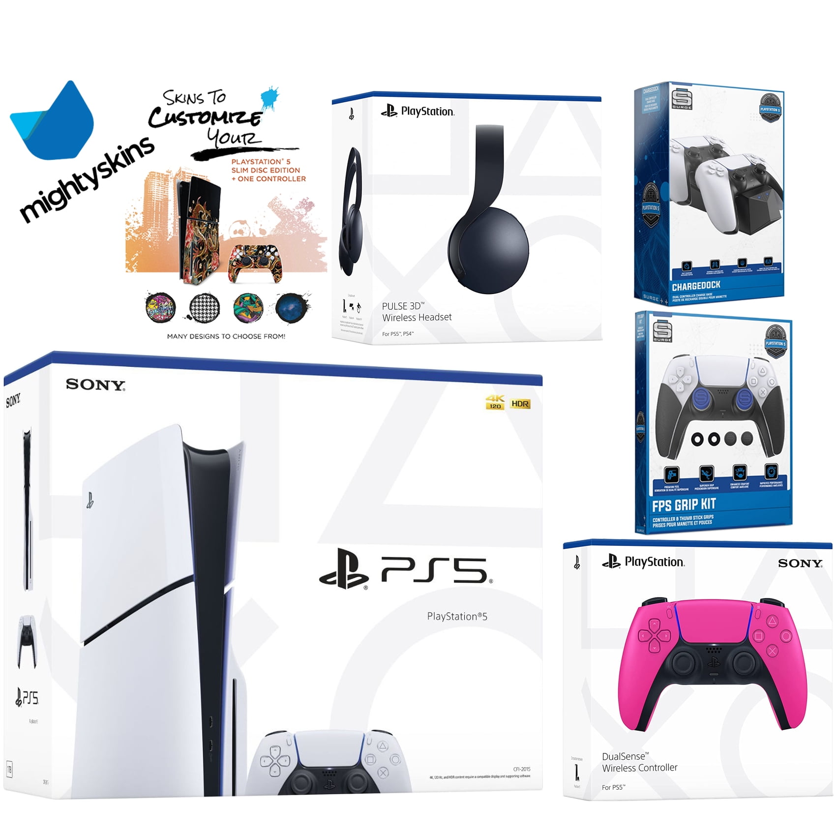 PS5 Slim Bundle: Disc Console, Pulse Headset, Extra Controller
