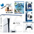 thumbnail image 1 of Sony Playstation 5 Slim Disc Bundle with Horizon Forbidden West, Extra White Controller, Pro Gamer Kit, Dual Charge Dock and MightySkins Decal Voucher, 1 of 4