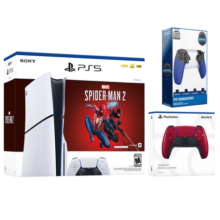 Sony Playstation 5 Slim Disc Marvel’s Spider-Man 2 Bundle with Extra Volcanic Red Controller and Surge Trigger Kit
