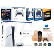 Sony Playstation 5 Slim Disc with Spider-Man Miles Morales, Extra White Controller, Gamer Kit, Trigger Kit and MightySkins Decal Voucher +