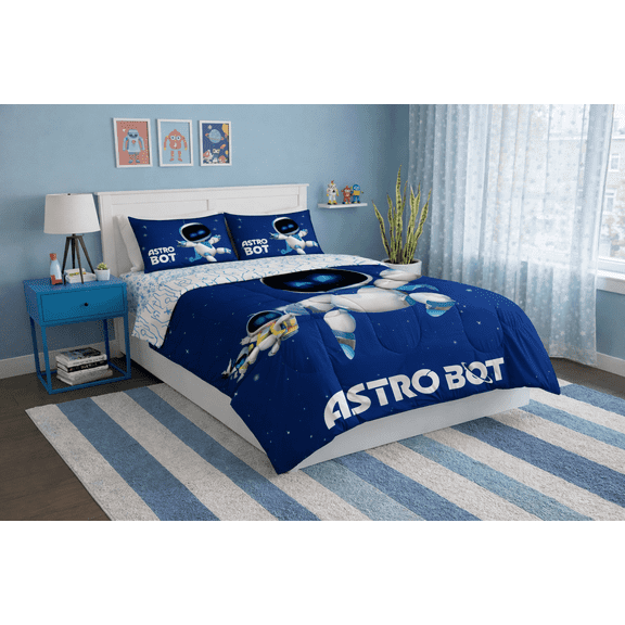Sony Playstation Astro Bot Cosmic Clash Bedding Set, Full 5 Piece Bed in a Bag with Comforter, Sheets, and Pillowcases
