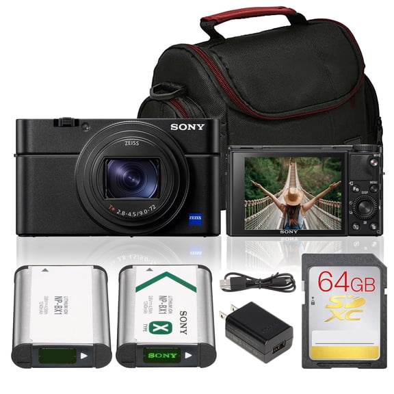 Sony RX100 VII DSC-RX100M7 Digital Camera | 20.1MP 1" Stacked Sensor, 24-200mm f/2.8-4.5 Lens, 4K Video, 20fps Burst | Travel & Vlogging + 64GB Memory Card + Battery + Bag