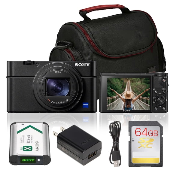 Sony RX100 VII DSC-RX100M7 Digital Camera | 20.1MP 1" Stacked Sensor, 24-200mm f/2.8-4.5 Lens, 4K Video, 20fps Burst | Travel & Vlogging + 64GB Memory Card + Camera Bag