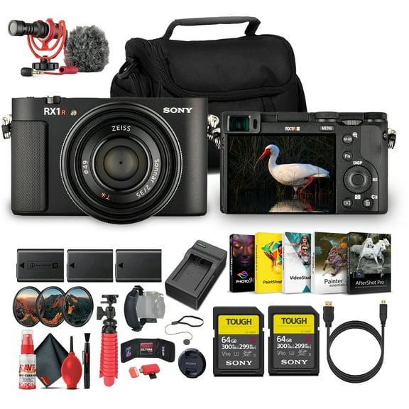 Sony RX1R III Compact Digital Camera (DSCRX1RM3) + 2 x 64GB Card +Video Mic + Photo Software + 2 x NP-FW50 Battery + More(International Model)