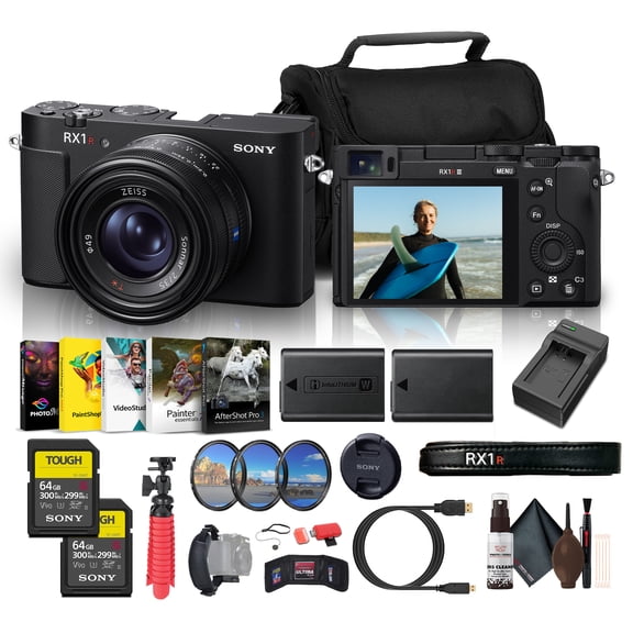Sony RX1R III Full-Frame Compact Camera 35mm Lens, 4K Video, Fast Hybrid AF, EVF, Pro-Grade Lightweight Travel & Street Camera (DSCRX1RM3) + 2 X 64GB Memory Card + Photo Software + More