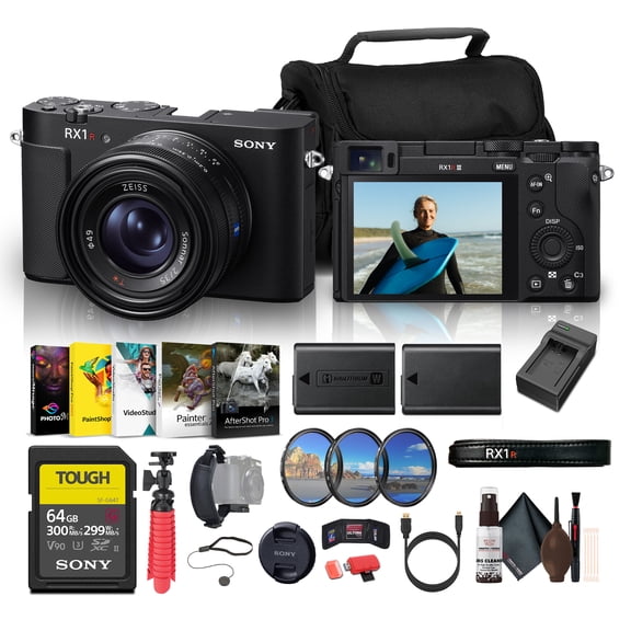 Sony RX1R III Full-Frame Compact Camera 35mm Lens, 4K Video, Fast Hybrid AF, EVF, Pro-Grade Lightweight Travel & Street Camera (DSCRX1RM3) + 64GB Card + NP-FW50 Battery + Photo Software +More