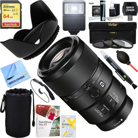 Sony (SEL90M28G) - FE 90mm F2.8 Macro G OSS Full-frame E-mount Macro Lens + 64GB Ultimate Filter & Flash Photography Bundle