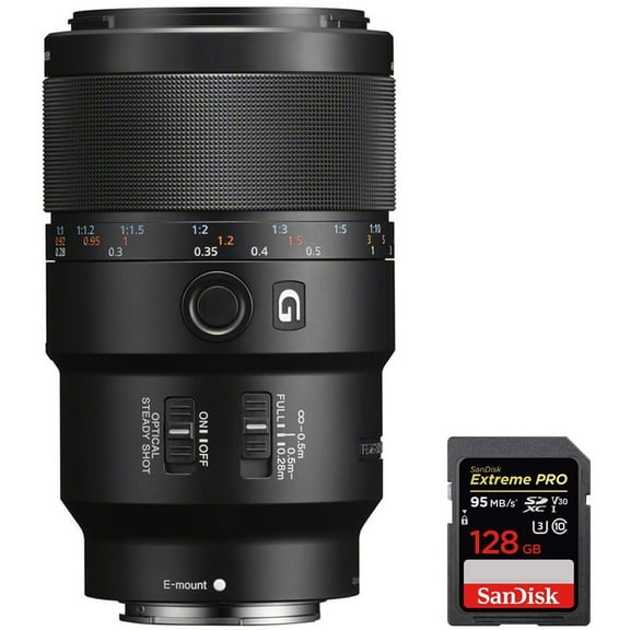 Sony (SEL90M28G) FE 90mm F2.8 Macro G OSS Full-frame E-mount Macro Lens with Sandisk Extreme PRO SDXC 128GB UHS-1 Memory Card