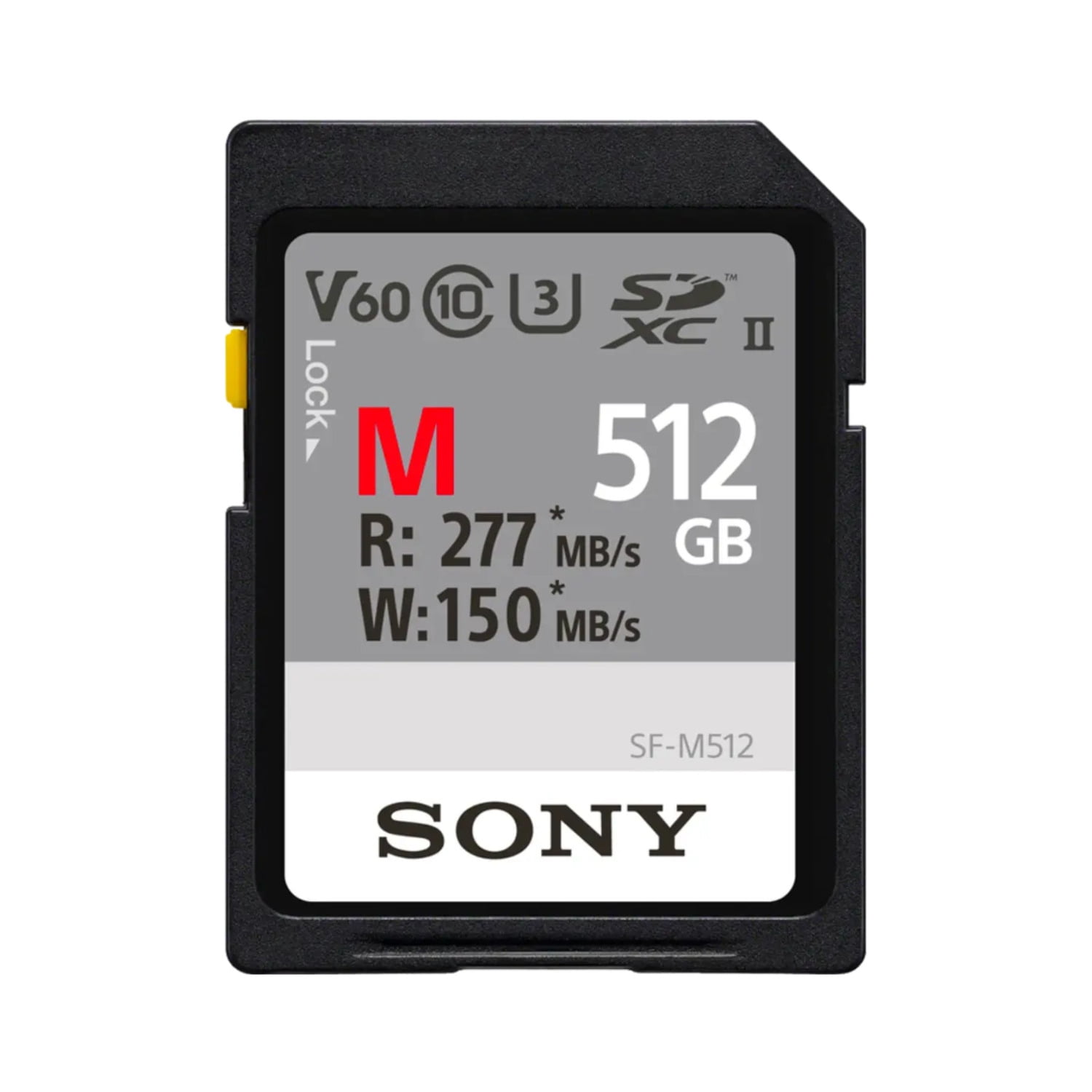 Sony SFM512/T2 512 GB M Series UHS-II V60 SDXC Memory Card - Up to 277MBps Read, 150MBps Write, IP57-Rated Dust/Water Resistant