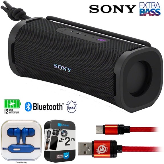 Sony SRSULT10/B ULT Field 1 Wireless Ultra Portable Bluetooth Compact Speaker, Black Bundle with 2 YR CPS Extended Warranty, Mizco Travelocity In-Ear Headphone & 6FT Type-C Charge & Sync USB Cable