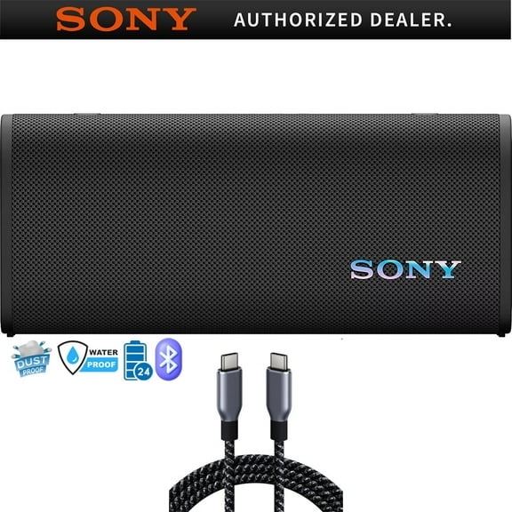 Sony SRSULT30/B ULT Field 3 Wireless Portable Bluetooth Speaker, Black Bundle with Deco Essentials 6 Foot Braided USB-C to USB-C Cable