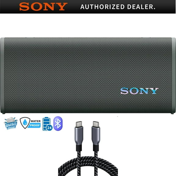 Sony SRSULT30/H ULT Field 3 Wireless Portable Bluetooth Speaker, Forest Gray Bundle with Deco Essentials 6 Foot Braided USB-C to USB-C Cable