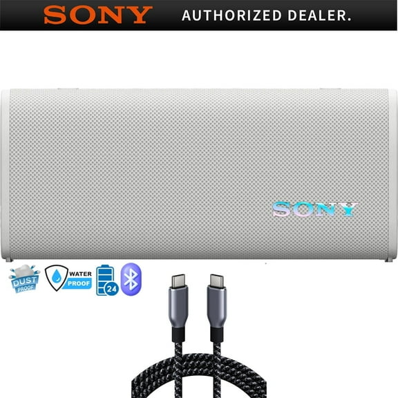 Sony SRSULT30/W ULT Field 3 Wireless Portable Bluetooth Speaker, Off-White Bundle with Deco Essentials 6 Foot Braided USB-C to USB-C Cable