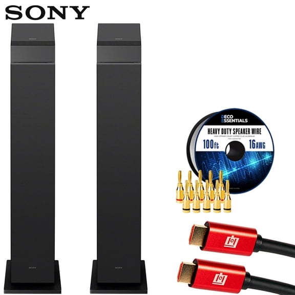 Sony SS-CS3M2 3-way 4-driver Hi-res Floorstanding Speaker, Black (Pair) 2025 Bundle with Deco Essentials 100ft Speaker Wire, 5-Pair Banana plugs and Deco Gear HDMI Cable