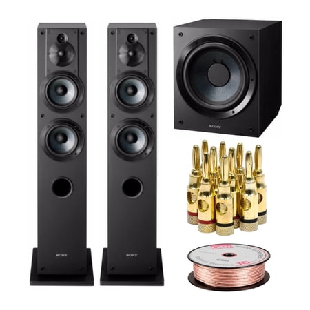 Sony SSCS3 Stereo Floor-Standing Speaker Black (2-Pack) with Active Subwoofer Bundle