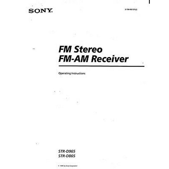 Instruction Manual ONLY for Sony STR-D965 STR-D865 AV Receiver Owners Manual REPRINT