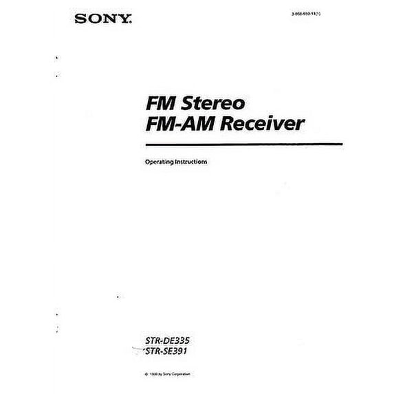 Instruction Manual ONLY for Sony STR-DE335 Amplifier / Receiver Owners Instruction Manual REPRINT
