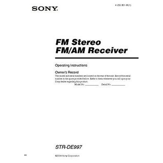 Instruction Manual ONLY for Sony STR-DE997 AV Receiver Owners Manual REPRINT