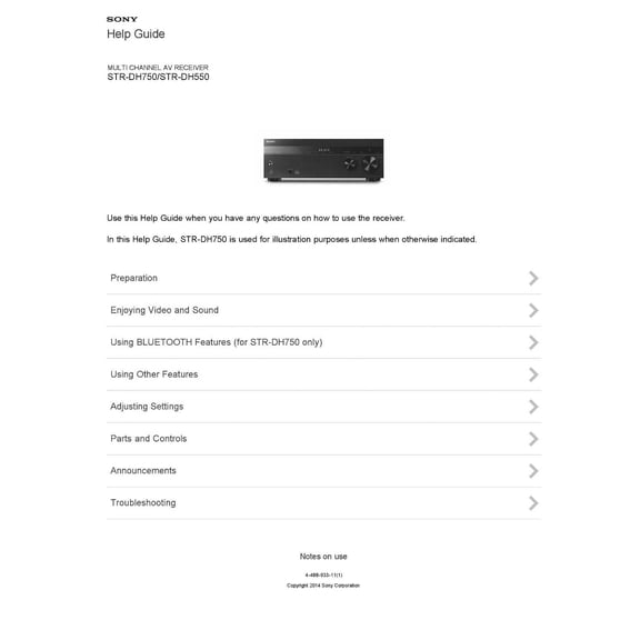 Instruction Manual ONLY for Sony STR-DH750 STR-DH550 AV Receiver Owners Manual REPRINT