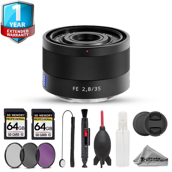 Sony Sonnar T* FE 35mm f/2.8 ZA Lens - 10pc 128GB Memory Bundle + 1 Yr Warranty (International Version)