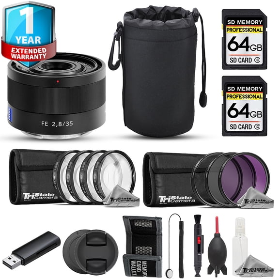 Sony Sonnar T* FE 35mm f/2.8 ZA Lens - 15pc 64GB Advanced Bundle + 1 Yr Warranty (International Version)