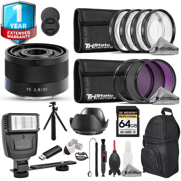 Sony Sonnar T* FE 35mm f/2.8 ZA Lens - 19pc 64GB Pro Bundle + 1 Yr Warranty (International Version)