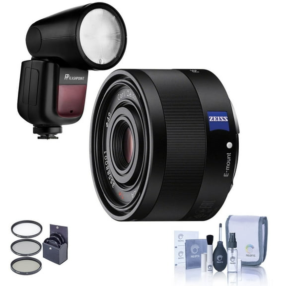 Sony Sonnar T* FE 35mm f/2.8 ZA Lens for Sony E, Bundle with Flashpoint Zoom Li-on X R2 TTL Flash, 49mm Filter Kit, Cleaning Kit
