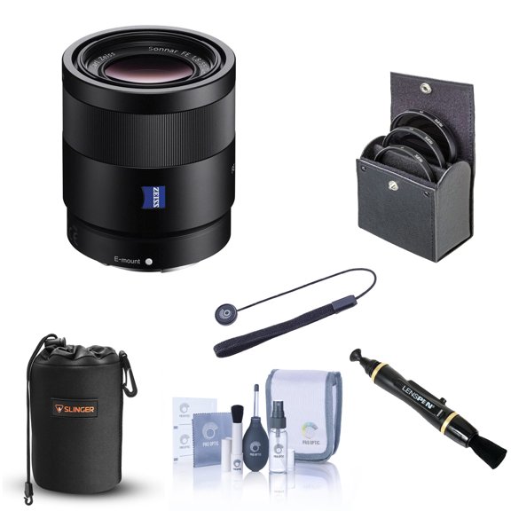 Sony Sonnar T* FE 55mm f/1.8 ZA Lens for Sony E, Bundle with 49mm Filter Kit, Lens Case, Lens Cleaner, Cleaning Kit, Lens Cap Tether