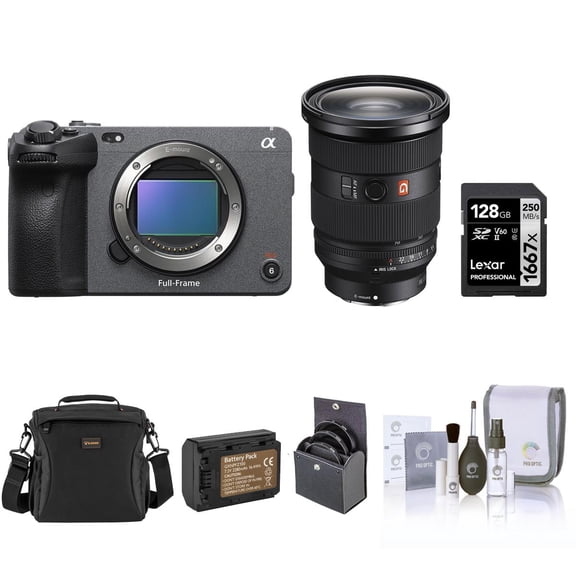 Sony FX3 Full-Frame Cinema Line Camera With 24-70mm f/2.8 GM II Lens, Bundled With, 128GB Memory Card, Battery Pack with USB-C Port, 82mm Essentials Filter Kit, Shoulder Bag and Cleaning Kit (8