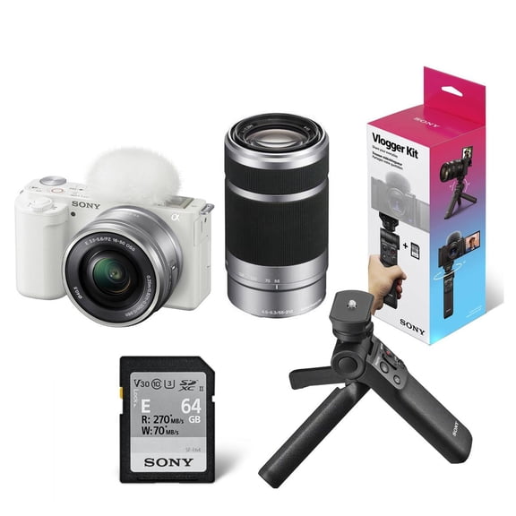 Sony Sony ZV-E10 Mirrorless Interchangeable Lens Vlogging Camera with 16-50mm Lens, Black - Bundle with E 55-210mm f/4.5-6.3 OSS Lens, Vlogger Accessory Kit