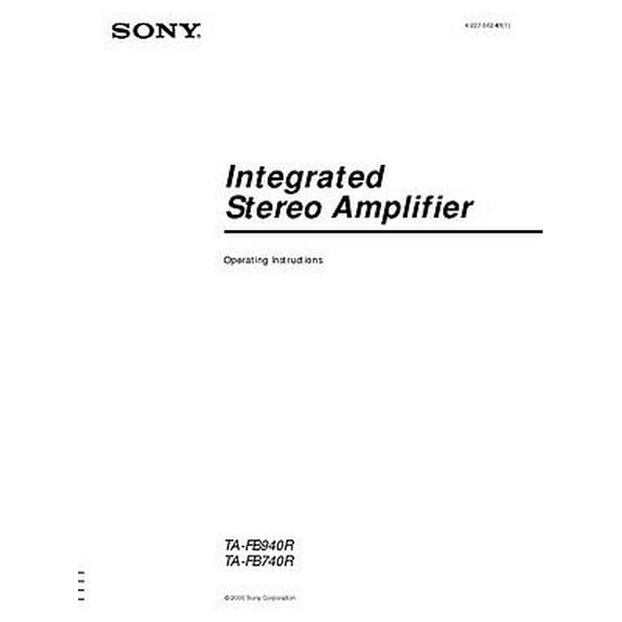 Instruction Manual ONLY for Sony TA-FB740R Amplifier / Receiver Owners Instruction Manual REPRINT