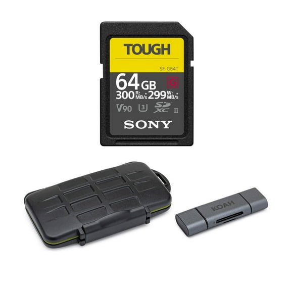 Sony TOUGH-G series 64GB SDXC UHS-II Card with Memory Card Carrying Case Bundle