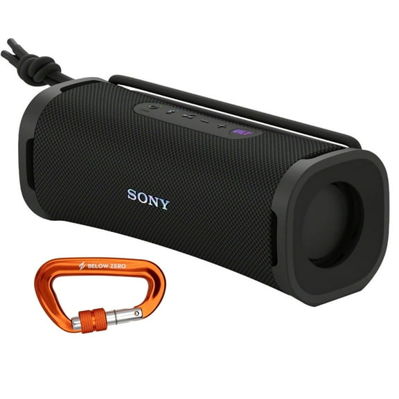 Sony ULT FIELD 1 Bluetooth Wireless Portable Speaker with Echo Canceling Technology (Black) Bundle with 12kN Heavy Duty Carabiner with Locking Clamp (Orange) (2 Items)