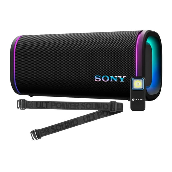Sony ULT FIELD 5 Wireless Portable Speaker IP67 Waterproof 25H Battery (Black) Bundle with Rechargeable Clamp-On Light (2 Items)