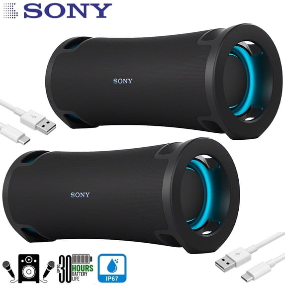 Sony ULT Field 7 Wireless Portable Bluetooth Karaoke Party Speaker IP67 (Pair) Bundle with 2x USB-A to USB-C Cable (6.6feet Long)