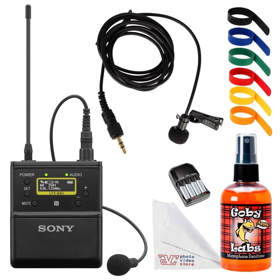 Sony UTX-B40 Wireless Bodypack Transmitter with Omnidirectional Lavalier Microphone (UC14: 470542 MHz) | UWP-D Digital Audio, NFC Sync & Long-Battery Design + Sony ECM-77 Lavalier Microphone + More