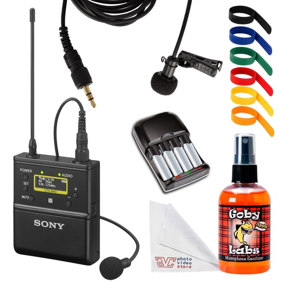 Sony UTX-B40 Wireless Bodypack Transmitter with Omnidirectional Lavalier Microphone (UC25: 536608 MHz) | UWP-D Digital Audio, NFC Sync & Long-Battery Design + Sony ECM-77 Lavalier Microphone + More