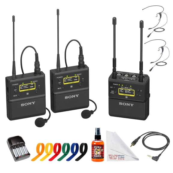 Sony UWP-D27 2-Person Camera-Mount Wireless Omni Lavalier Microphone System (UC25: 536608 MHz) | UWP-D Digital Audio, NFC Sync & Dual-Channel Receiver + 2x Sony ECM-322BMP Headworn Microphone + More