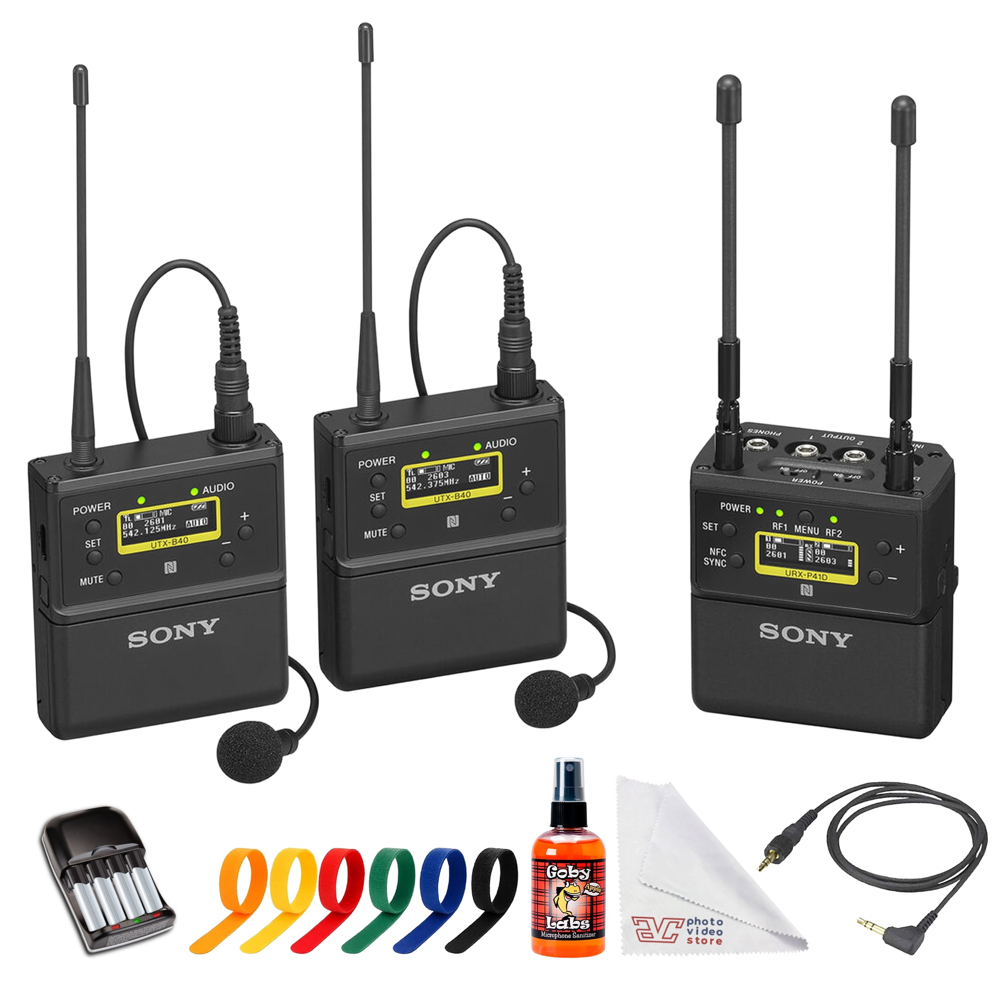 Sony UWP-D27 2-Person Camera-Mount Wireless Omni Lavalier Microphone System (UC25: 536–608 MHz) | UWP-D Digital Audio, NFC Sync & Dual-Channel Receiver + AA with Charger + Cable Ties + More