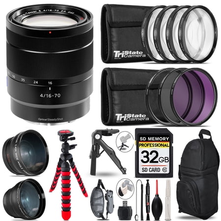 Sony Vario-Tessar T* E 16-70mm f/4 ZA OSS Lens- 3 Lens Kit + Tripod + Backpack - 32GB Accessory Bundle