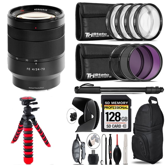 Sony Vario-Tessar T* FE 24-70mm f/4 ZA OSS Lens + 7 Piece Filter & More - 128GB Accessory Kit