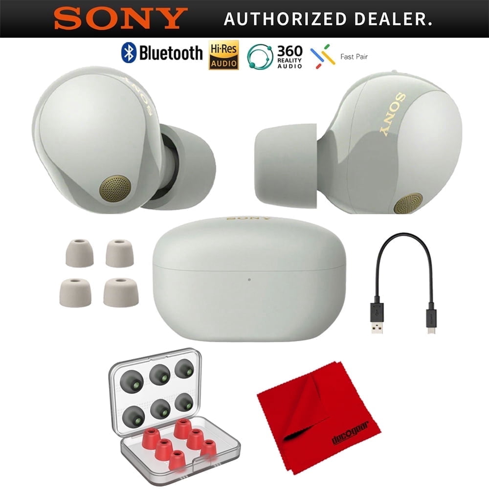 Sony WF-1000XM5 Industry Leading Noise Canceling Truly Wireless Earbuds (Silver) Bundle with Bundle with Deco Essentials 6 Pairs of In-Ear Earbud Tips (S/M/L Sizes) + Microfiber Cleaning Cloth